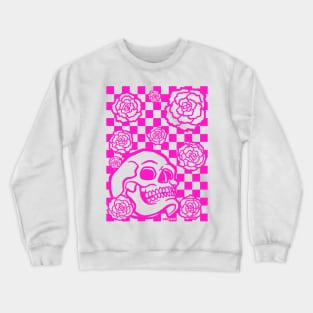 Skull and Roses Checkerboard (Pink Version) Crewneck Sweatshirt